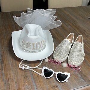 White Bachelorette Party Bride Hat and Shoes Bundle Set Shoes Size 7